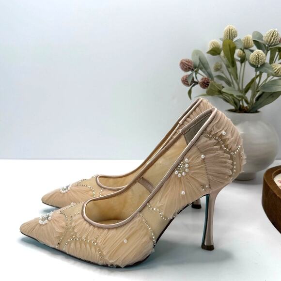 Betsey Johnson Shoes - Betsey Johnson Roxie Floral Pearl Bead Pointed Toe Heel Blush Women 10M Tried On